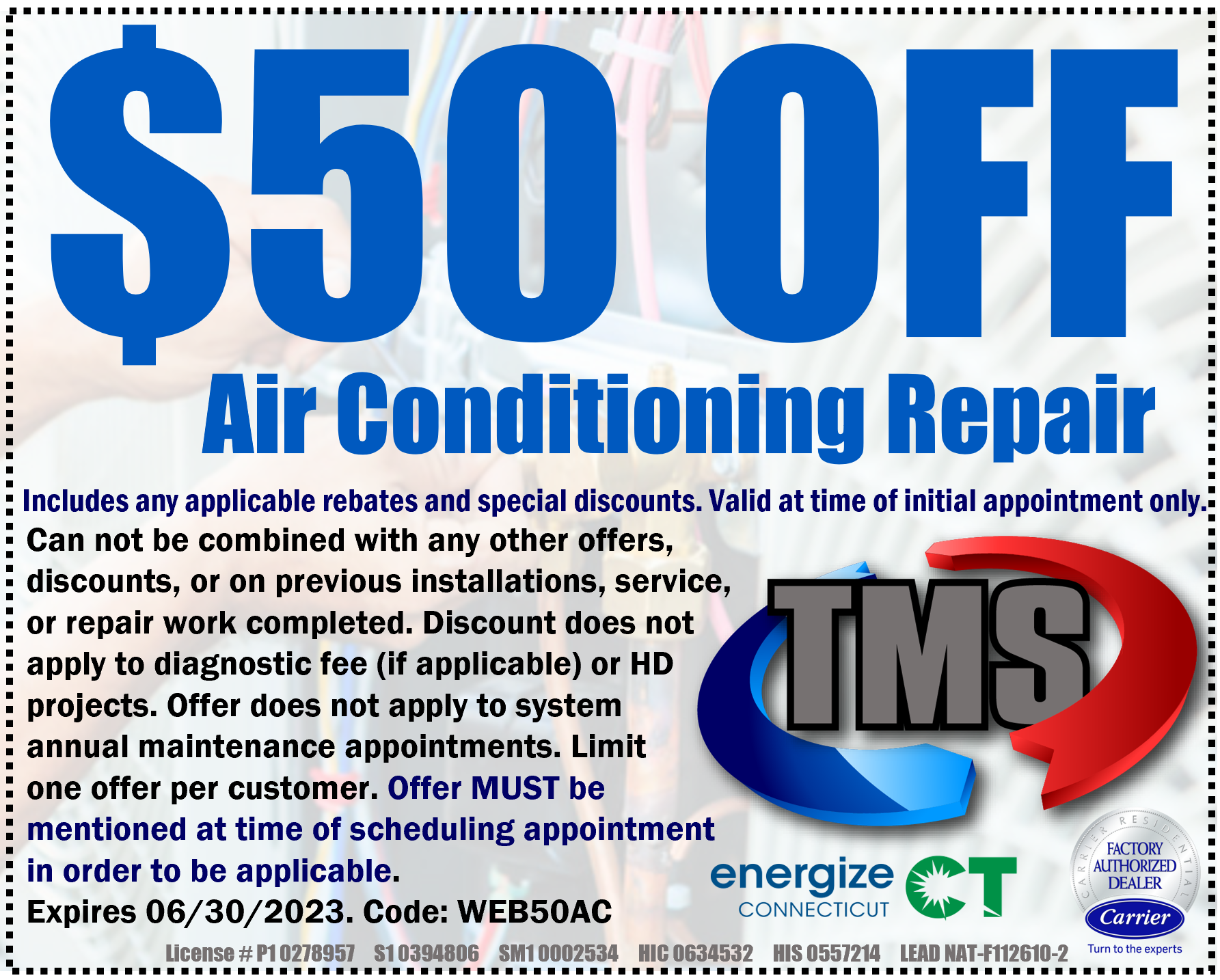 $50 OFF AIR CONDITIONING REPAIR SERVICE COOLING