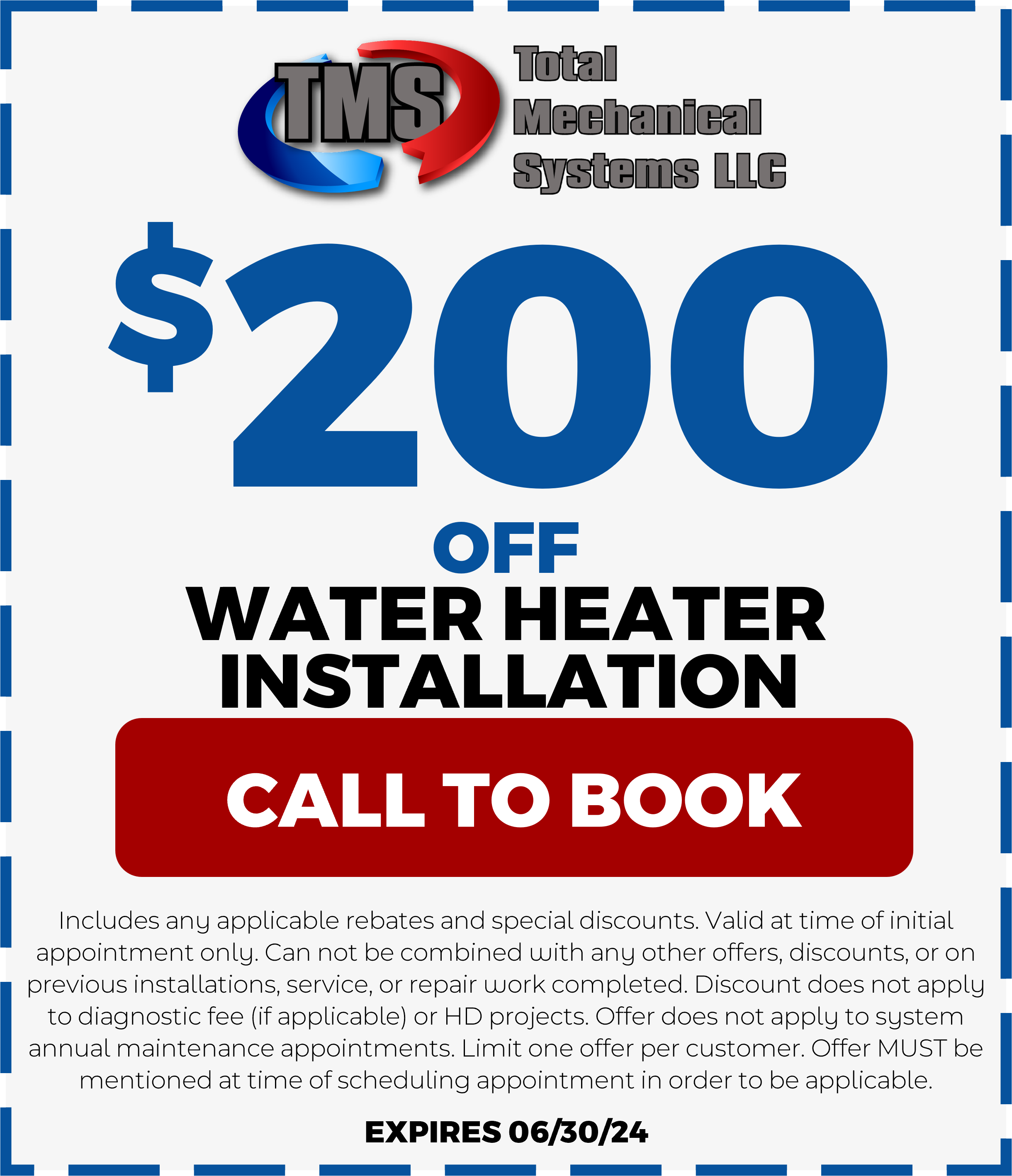 $200 off water heater installation replacement